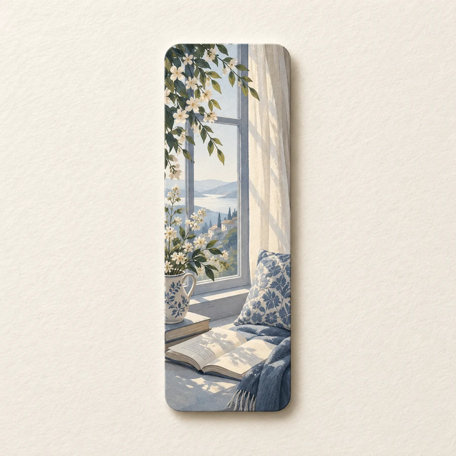 Window Seat magnetic bookmark, blue design